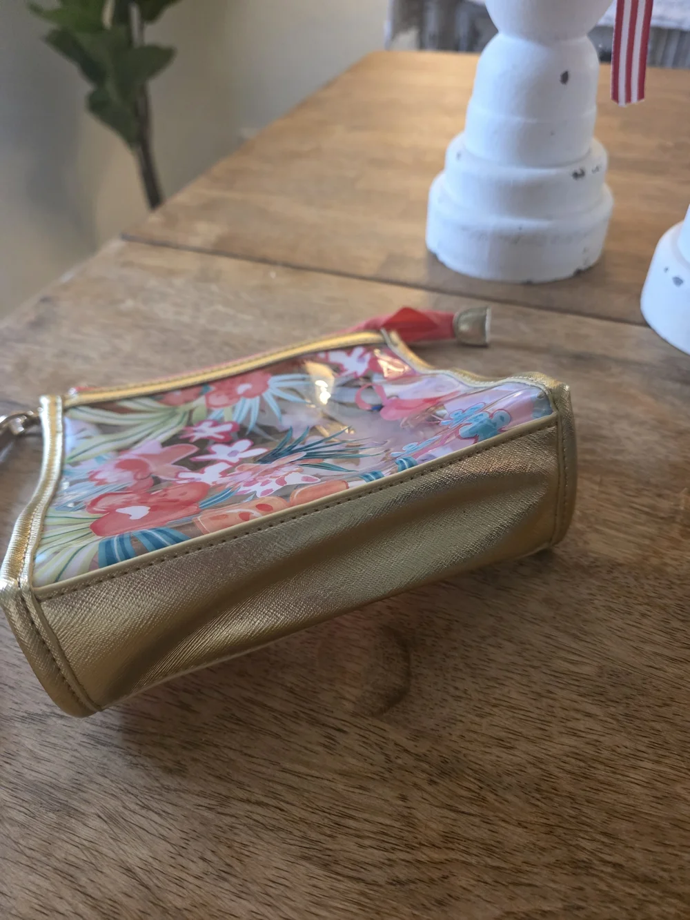 Spartina Floral Clear Pouch with Pink Accents